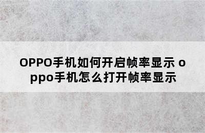 OPPO手机如何开启帧率显示 oppo手机怎么打开帧率显示